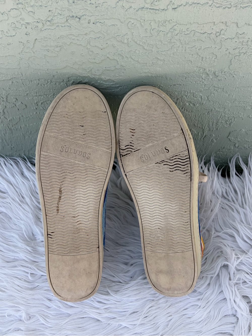 Soludos White Canvas Sneakers with Blue Wave and Yellow Sun Motif - Picture 6 of 8
